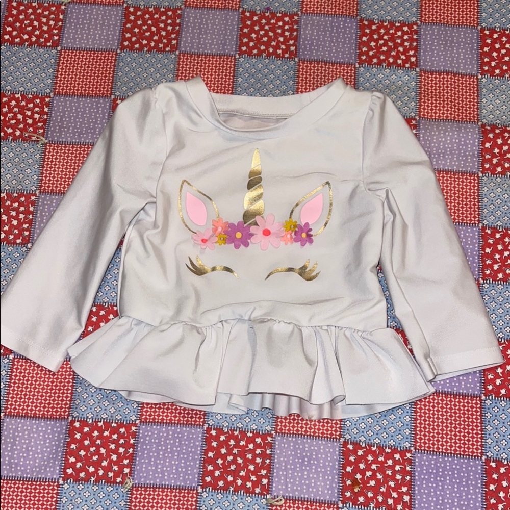Unicorn Print White Kids Top